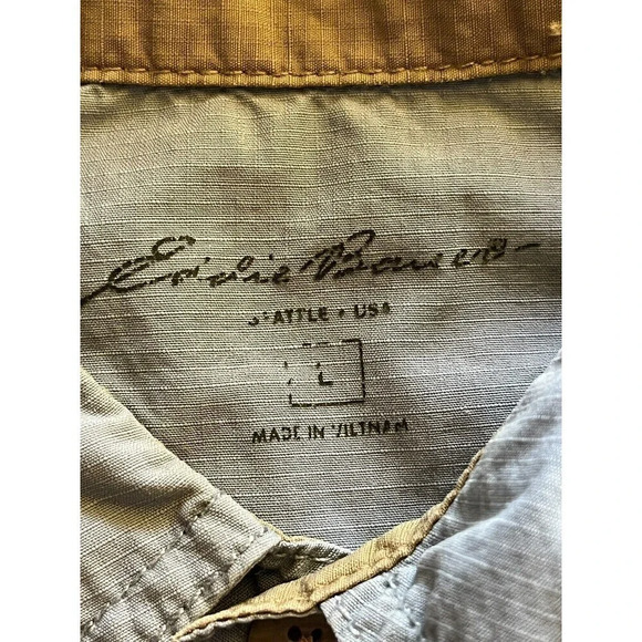 Eddie Bauer Men’s Blue Short Sleeve Button-Up Shirt Size L Outdoor Hiking Fish - Picture 7 of 10